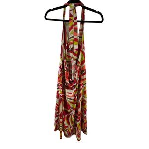 Women's Metro 7 Large 70s Print Halter Maxi Beach Summer Dress Plus Size